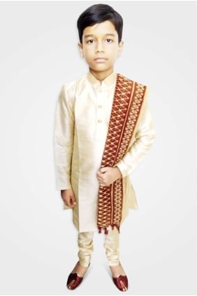 Cream Art silk Boy Kurta byu0001