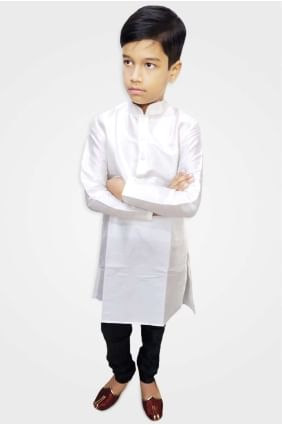 White Art silk Boy Kurta byu0009