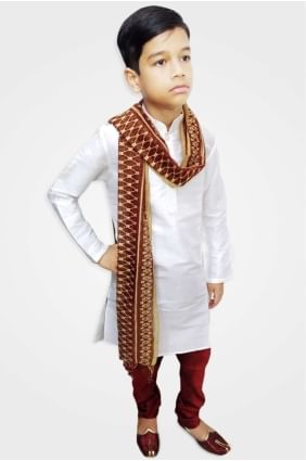 White Art silk Boy Kurta byu0011