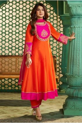 Mustard Faux georgette Anarkali Suit with Embroidered AS4337