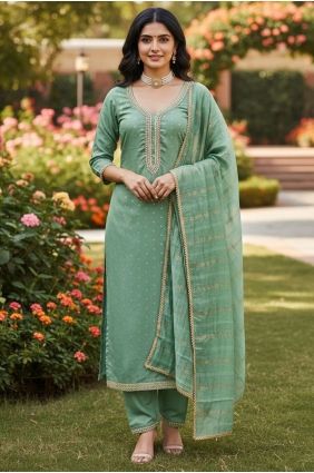 Green Embroidered Salwar Kameez in Chanderi SK15684