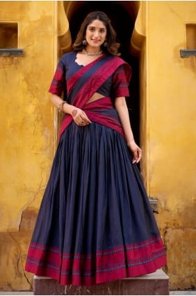 Lehenga Choli in Navy blue Chanderi with Thread LC8881