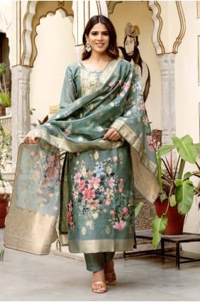 Chanderi Salwar Kameez with Weaving in Grey SK155881