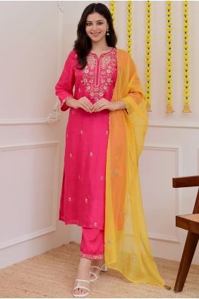 Chanderi Pink Salwar Kameez in Embroidered SK15848