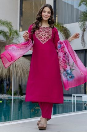 Magenta Embroidered Salwar Kameez in Chanderi SK15846