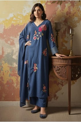 Chanderi silk Blue Eid Salwar Kameez in Embroidered SK156025