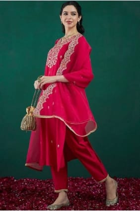 Embroidered Chanderi silk Pink Eid Salwar Kameez with Dupatta SK155912