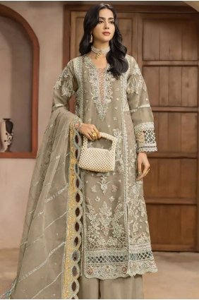 Beige Palazzo Suit in Chiffon with Embroidered PZ4563