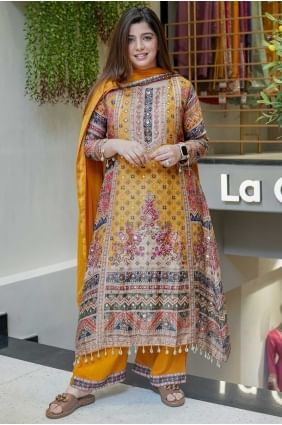 Weaving Chiffon Salwar Kameez in Yellow SK155742