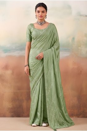 Green Embroidered Chiffon Saree SR30310