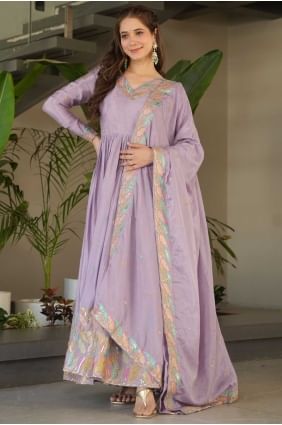 Purple Gown Dress in Embroidered Chiffon GW1143