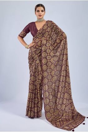 Chiffon Saree in Maroon with Printed SR29980