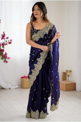 Purple Saree in Chiffon with Embroidered SR29435
