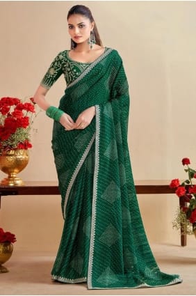 Saree in Green Chiffon with Embroidered SR29351