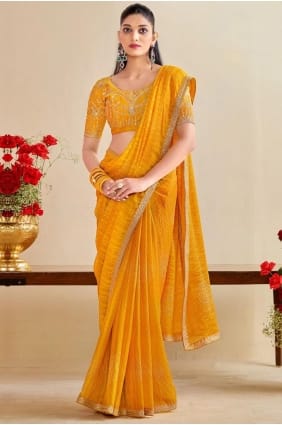 Yellow Saree with Embroidered Chiffon SR29359
