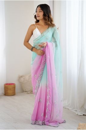 Sea Green Chiffon Saree with Sequins Work SR29830