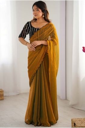 Chiffon Sequins Mustard  Saree with Blouse SR28505