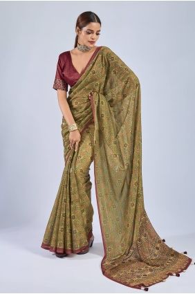 Mustard Printed Saree in Chiffon SR29979