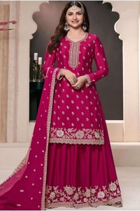 Embroidered Chiffon Sharara Suit in Red with Dupatta SS1253