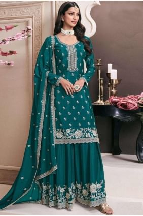 Chiffon Sharara Suit with Embroidered in Rama  SS1250