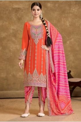 Chiffon Salwar Suit with Embroidered in Orange PS2389