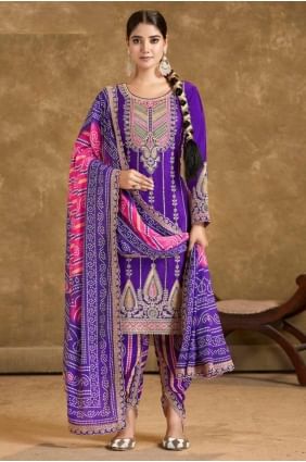 Chiffon Salwar Suit with Embroidered in Purple PS2395