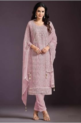 Chiffon Eid Salwar Kameez with Embroidered in Pink SK155160