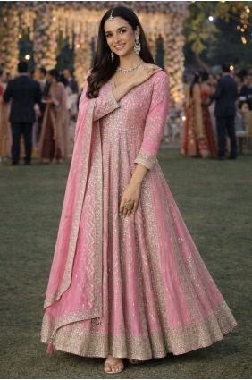 Pink Embroidered Chinon chiffon Anarkali Suit AS4265