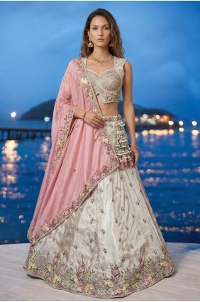 Lehenga Choli in White Chinon chiffon with Embroidered LC9216