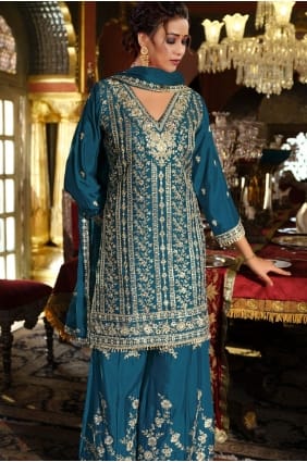 Blue chiffon Blue Sharara Suit in Sequins SS1303