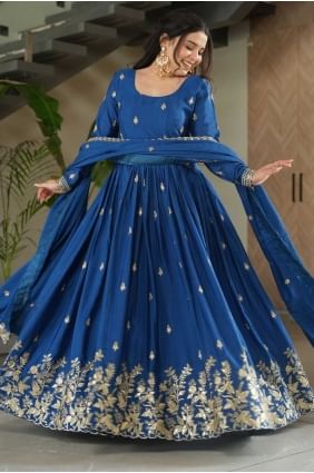 Blue Embroidered Gown Dress in Chiffon GW1153