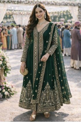 Embroidered Anarkali Suit in Green Chinon chiffon AS4282