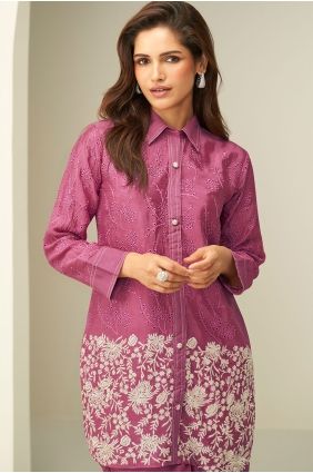 Pink Indo Western Kurti in Embroidered Chinon chiffon KTI2730
