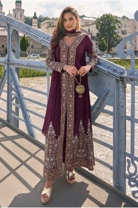 Magenta Embroidered Chinon chiffon Salwar Kameez SK15835