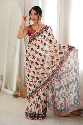 Mirror printed Chinon chiffon Multicolor Saree with Blouse SR30278