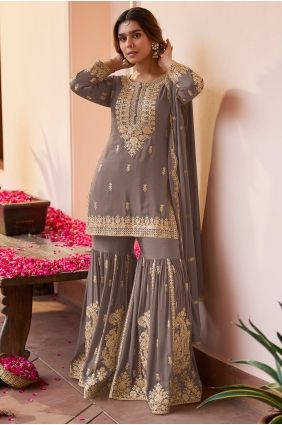 Chinon chiffon Embroidered Mouve Sharara Suit with Dupatta SS1362