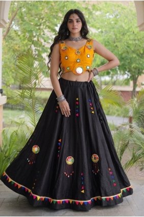 Black Lehenga Choli with Embroidered Cotton LC9313