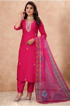 Embroidered Salwar Kameez in Pink Cotton blend SK155924
