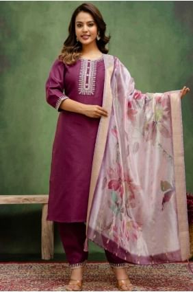 Embroidered Cotton blend Salwar Kameez in Purple SK155682