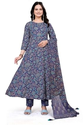 Cotton Blue Salwar Kameez in Digital print SK155366