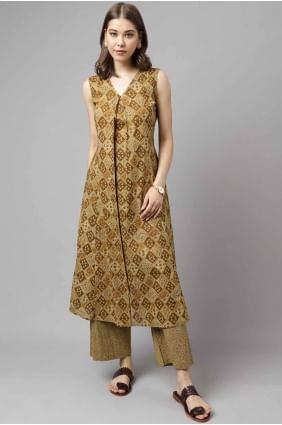 Cotton Brown Kurti in Embroidered KTI2640