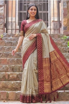Chiku Saree in Zari Cotton SR30242