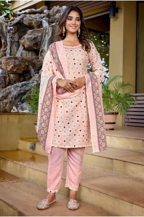 Cotton Digital print Baby pink  Straight Suit with Dupatta SK155426