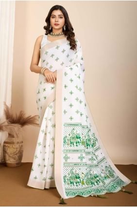 Cotton Digital print Off white  Saree with Blouse SR28137