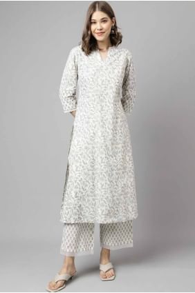 Cotton Kurti in Off white with Plain KTI2651