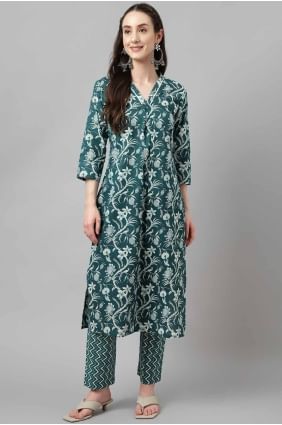 Cotton Kurti in Teal blue  with Printed KTI2661