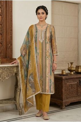 Cotton Salwar Kameez with Printed in Mustard SK159074