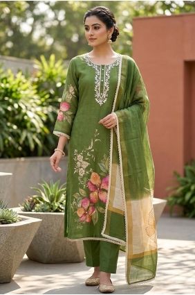 Mahendi Salwar Kameez with Printed Cotton SK159075