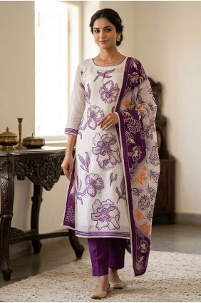 Off white Salwar Kameez in Cotton with Printed SK15883