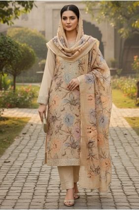 Beige Salwar Kameez with Printed Cotton SK159119